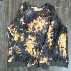 Umgee Tie-Dye Crew Neck Sweater - Gray and Orange